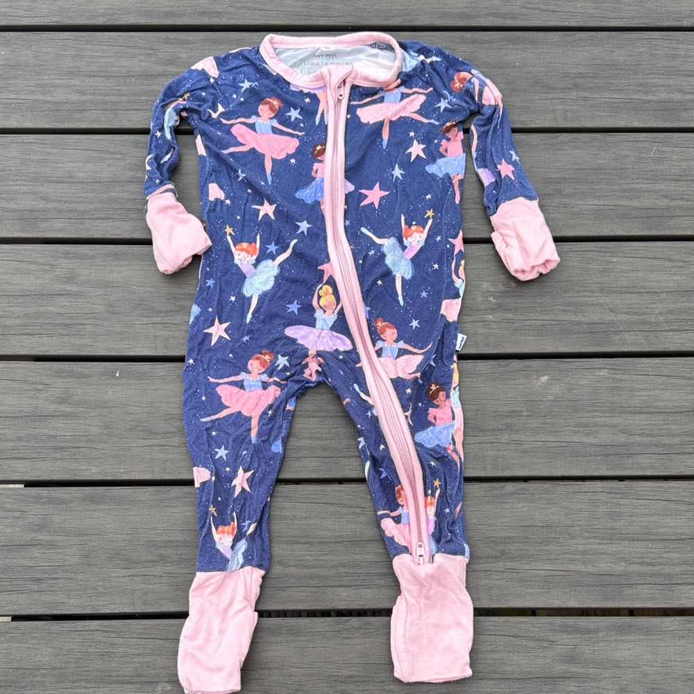 3-6 month Little Sleepies Ballerina Footies - Navy and Pink